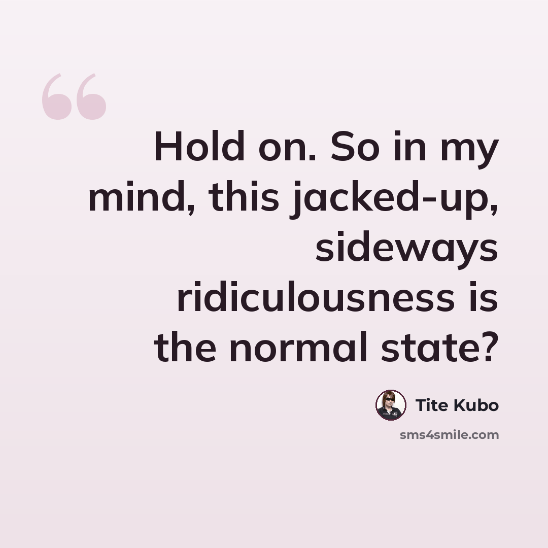 “Hold on. So in my mind, this jacked-up, sideways ridiculousness is the normal state?” quote by Tite Kubo