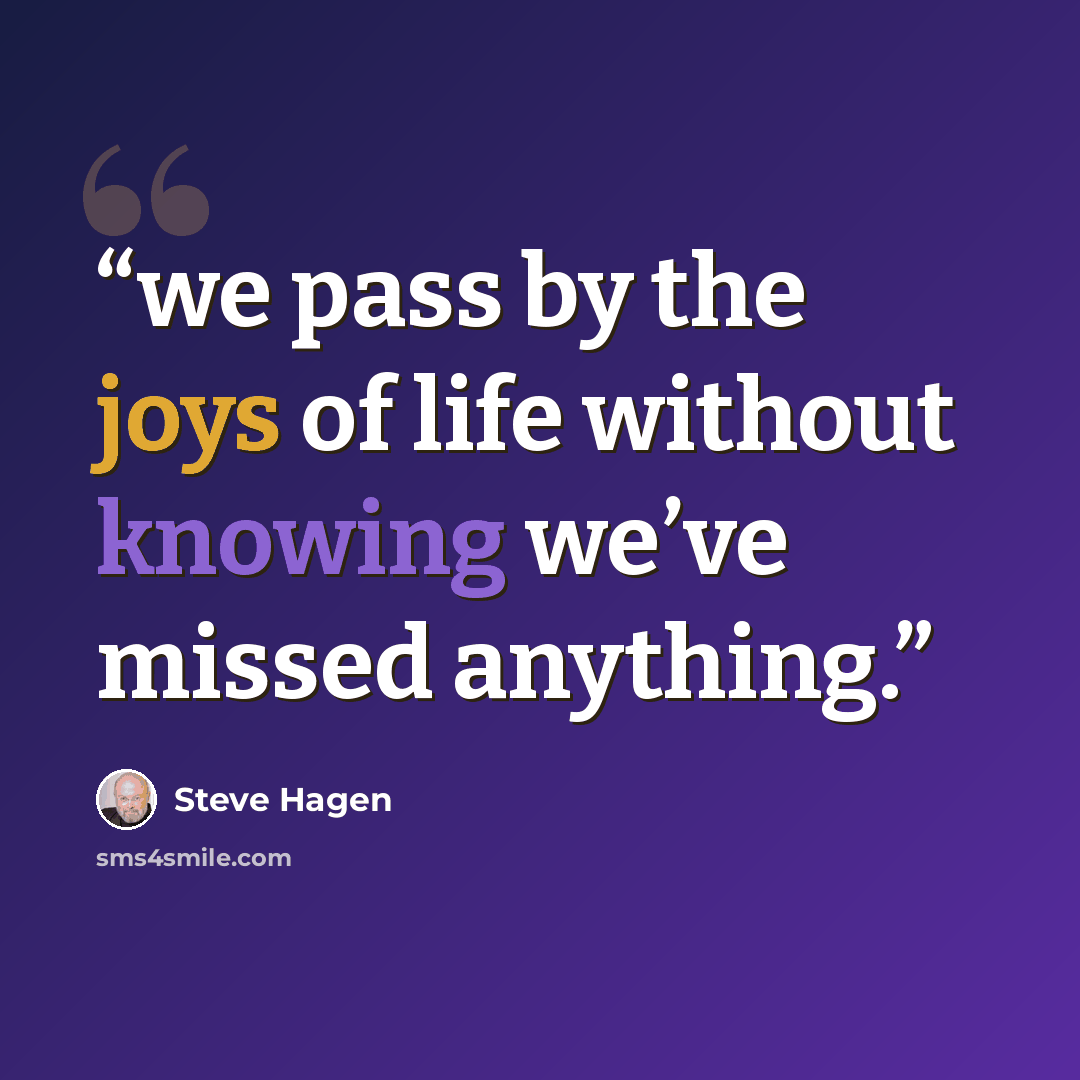 “we pass by the joys of life without knowing we’ve missed anything.” quote by Steve Hagen