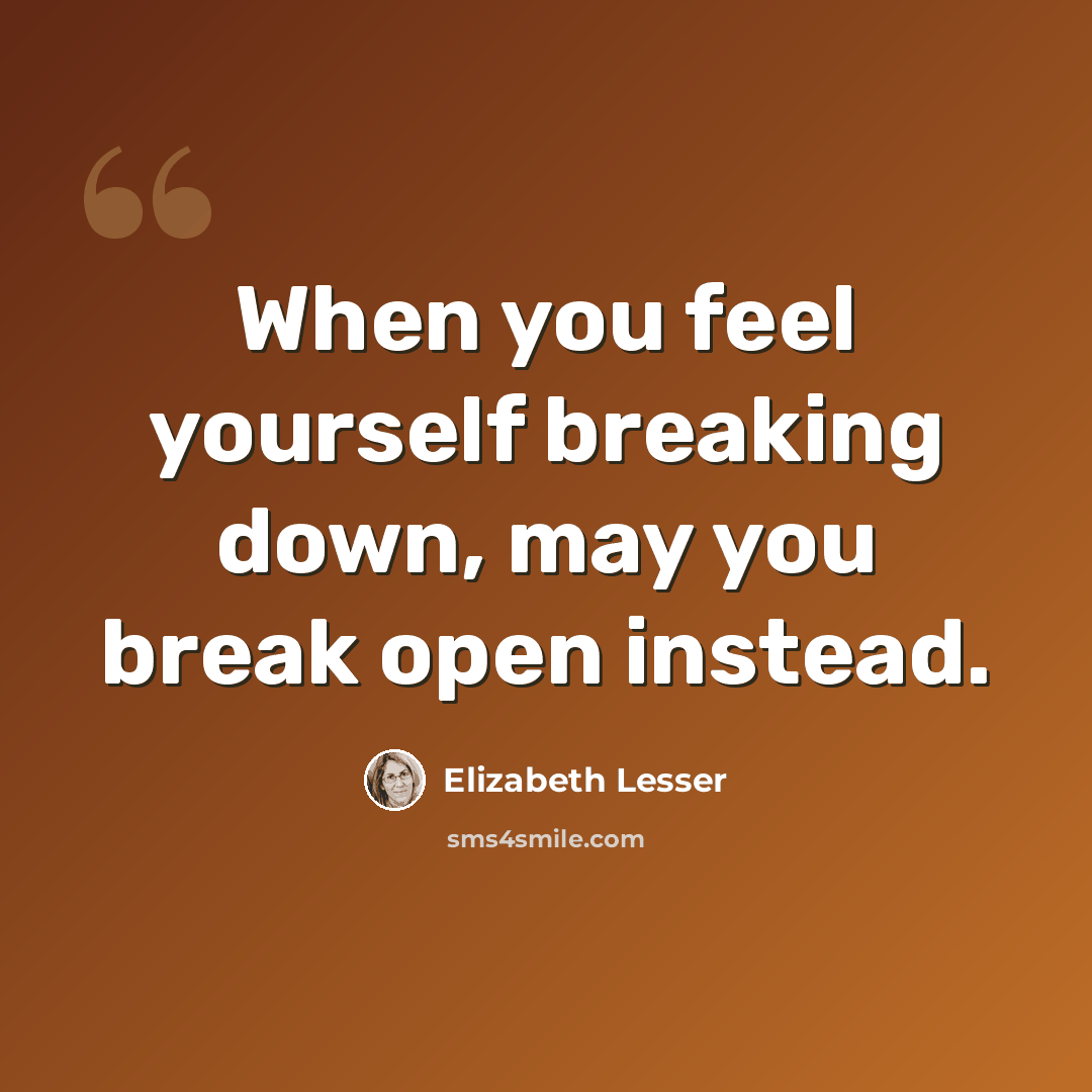 “When you feel yourself breaking down, may you break open instead.” quote by Elizabeth Lesser