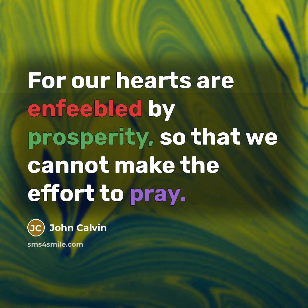 “For our hearts are enfeebled by prosperity, so that we cannot make the effort to pray.” quote by John Calvin