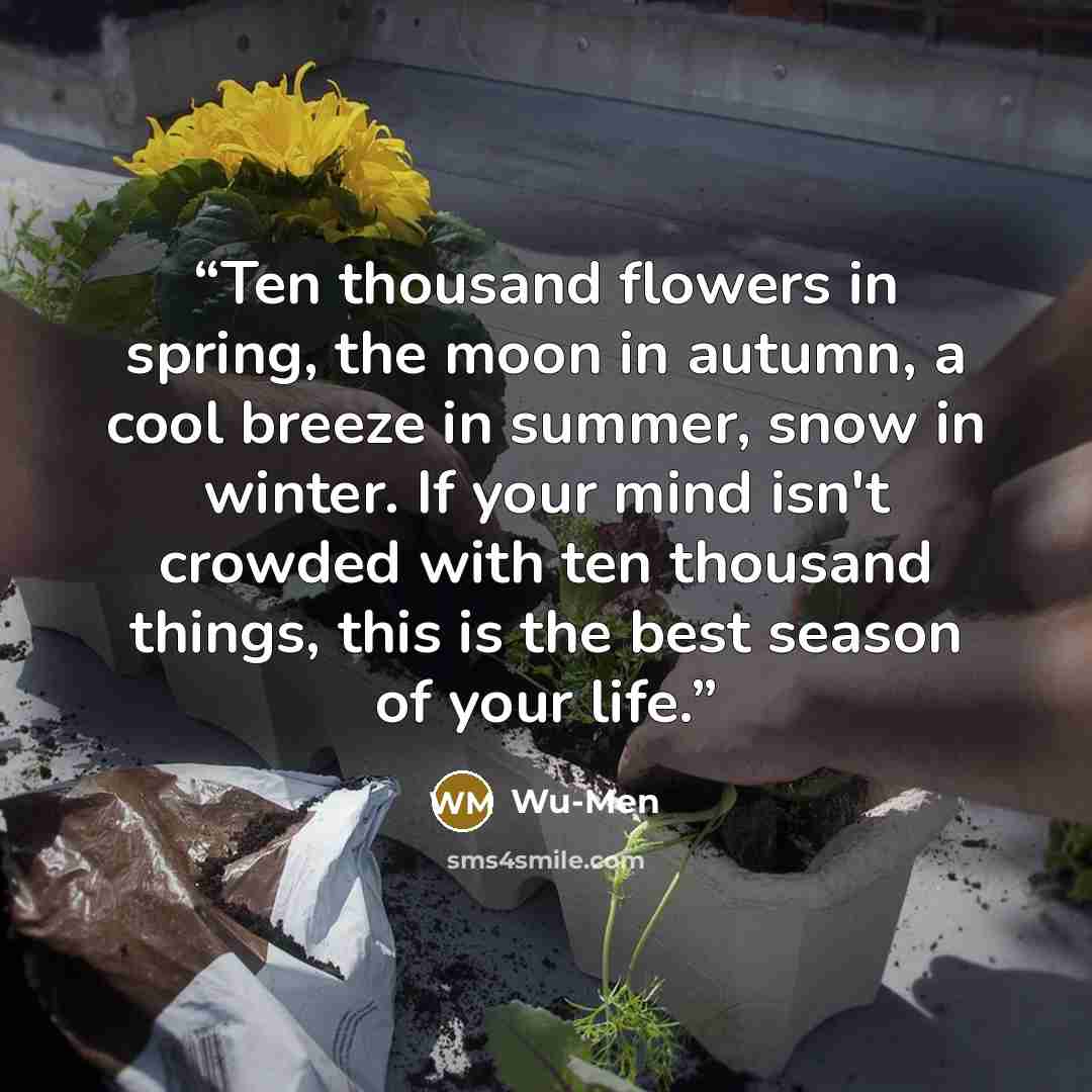 “Ten thousand flowers in spring, the moon in autumn, a cool breeze in summer, snow in winter. If your mind isn't crowded with ten thousand things, this is the best season of your life.” quote by Wu-Men