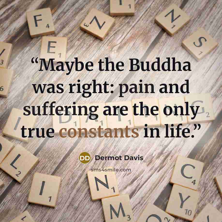“Maybe the Buddha was right: pain and suffering are the only true constants in life.” quote by Dermot Davis