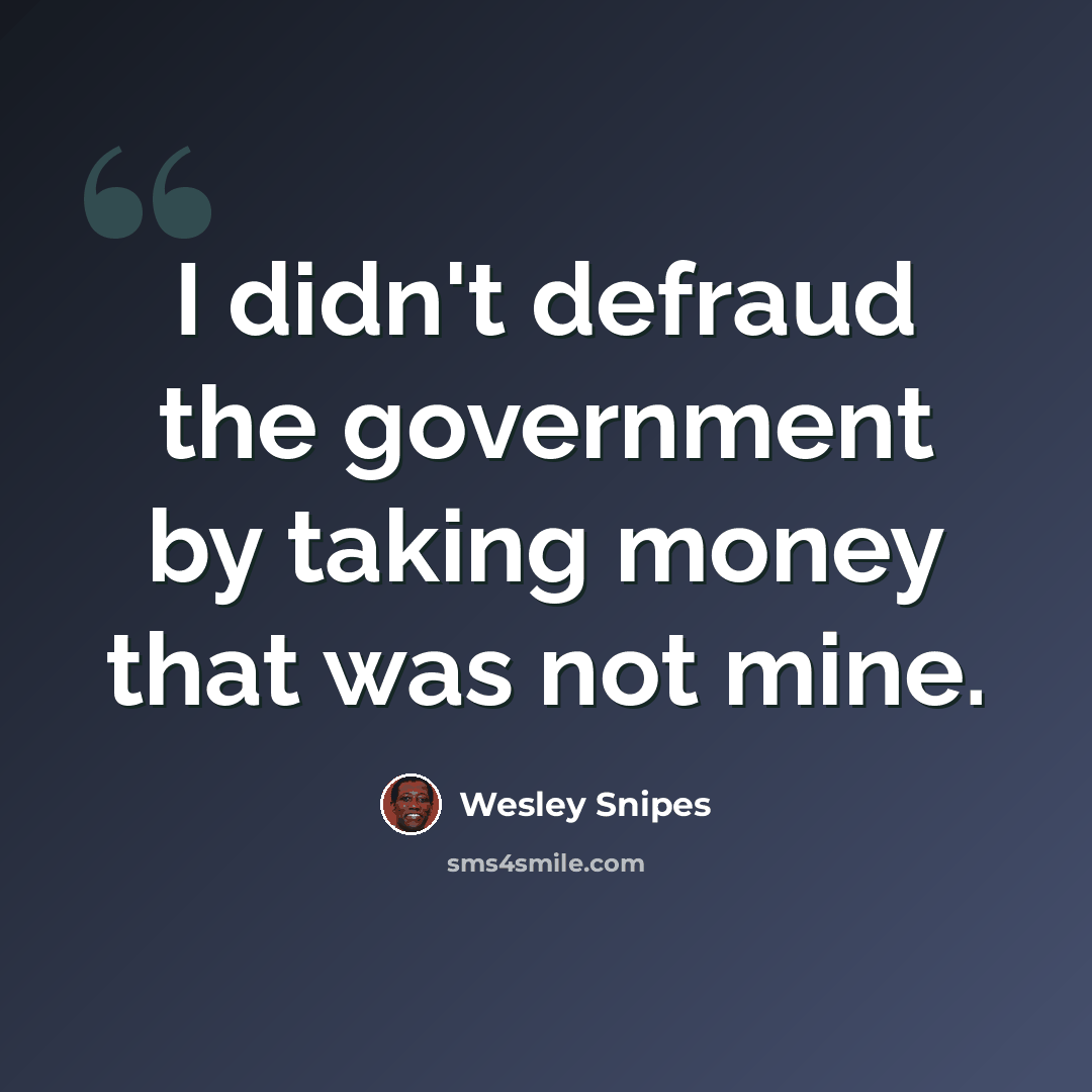 “I didn't defraud the government by taking money that was not mine.” quote by Wesley Snipes