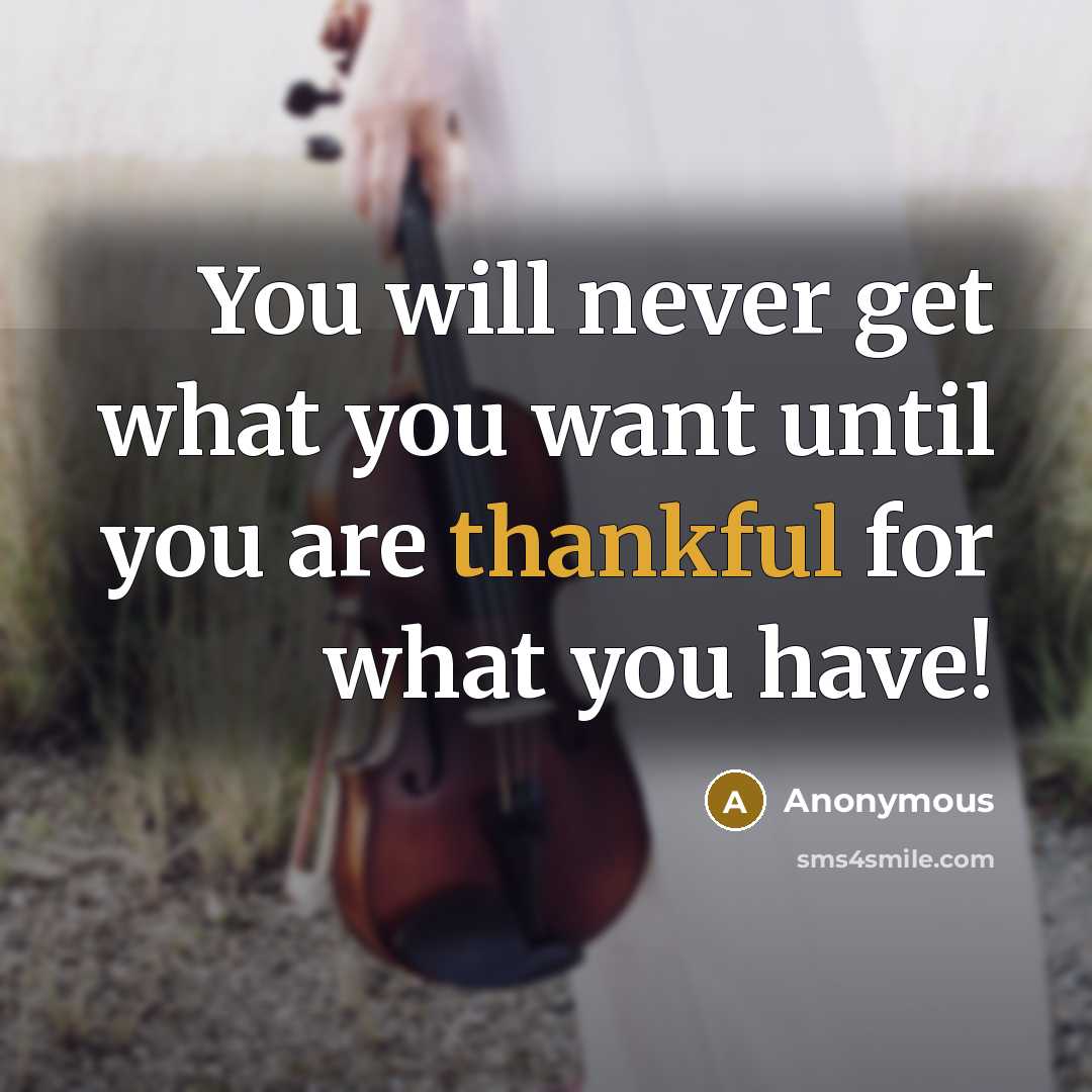 “You will never get what you want until you are thankful for what you have!” quote by Anonymous