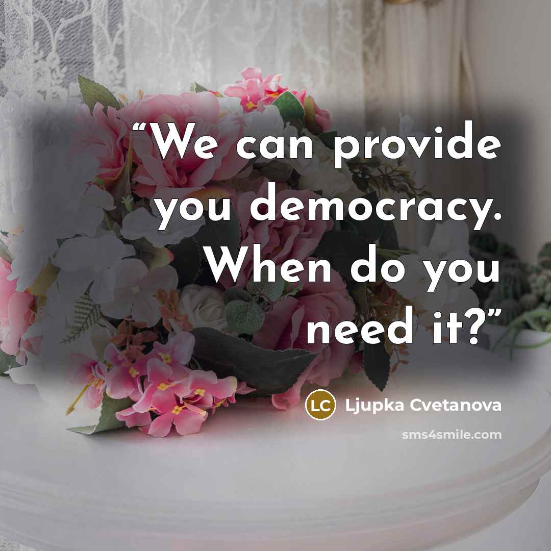 “We can provide you democracy. When do you need it?” quote by Ljupka Cvetanova
