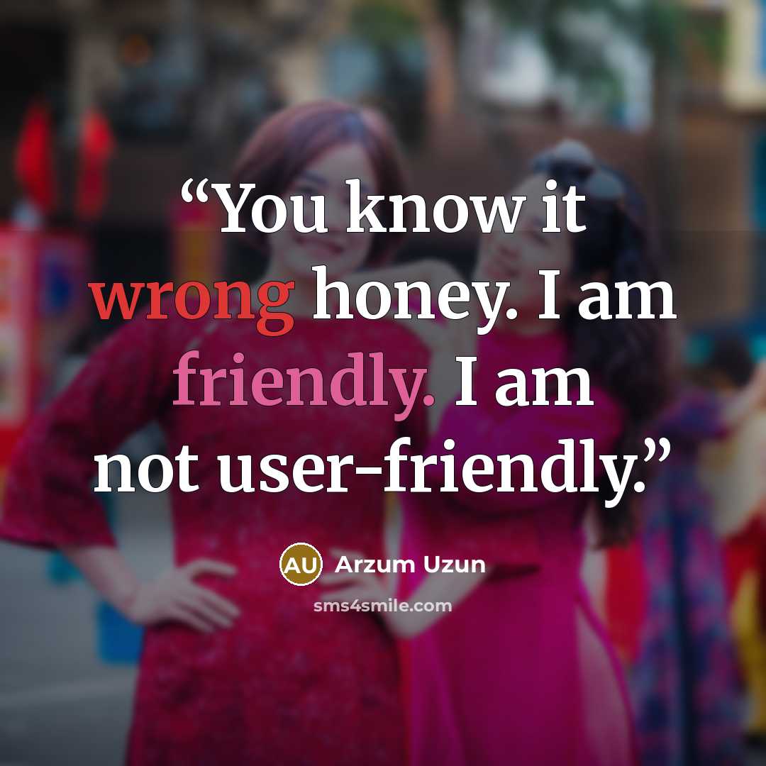 “You know it wrong honey. I am friendly. I am not user-friendly.” quote by Arzum Uzun