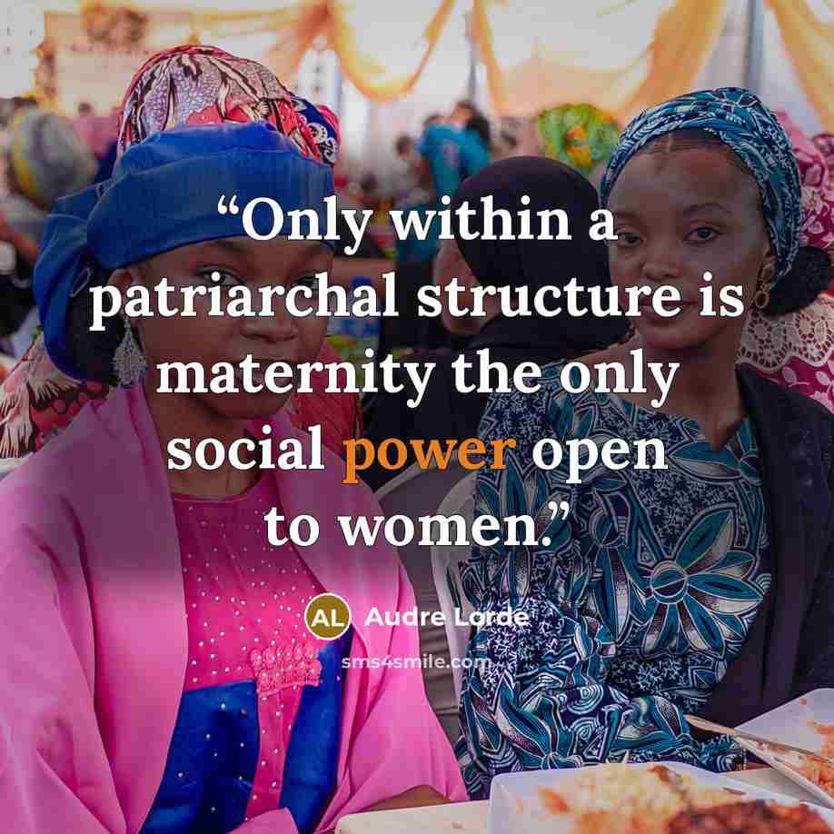 “Only within a patriarchal structure is maternity the only social power open to women.” quote by Audre Lorde