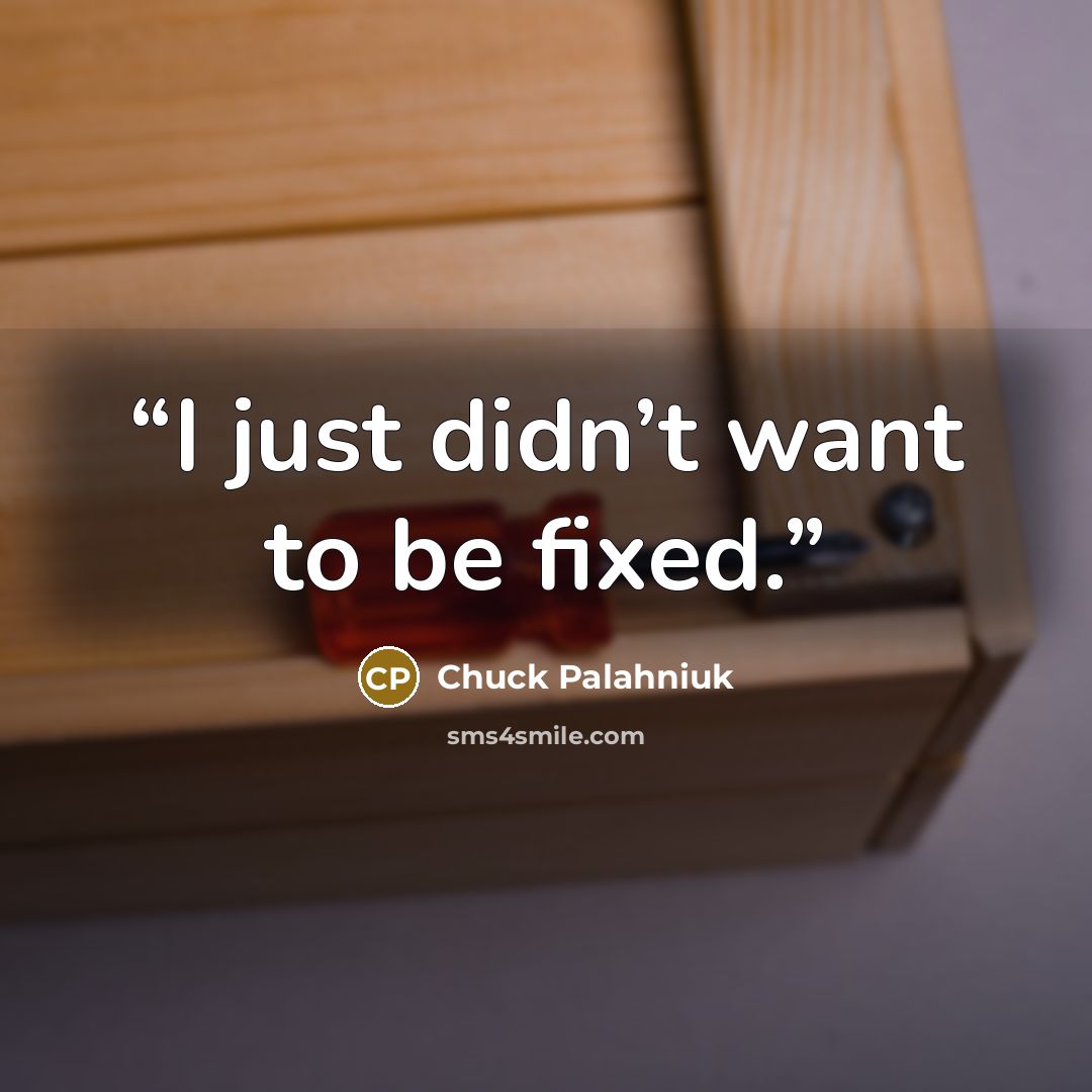 “I just didn’t want to be fixed.” quote by Chuck Palahniuk