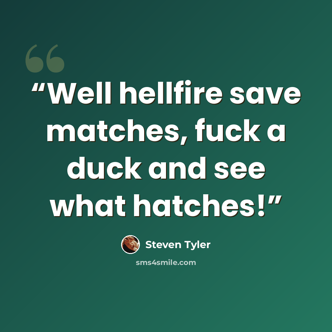 “Well hellfire save matches, fuck a duck and see what hatches!” quote by Steven Tyler