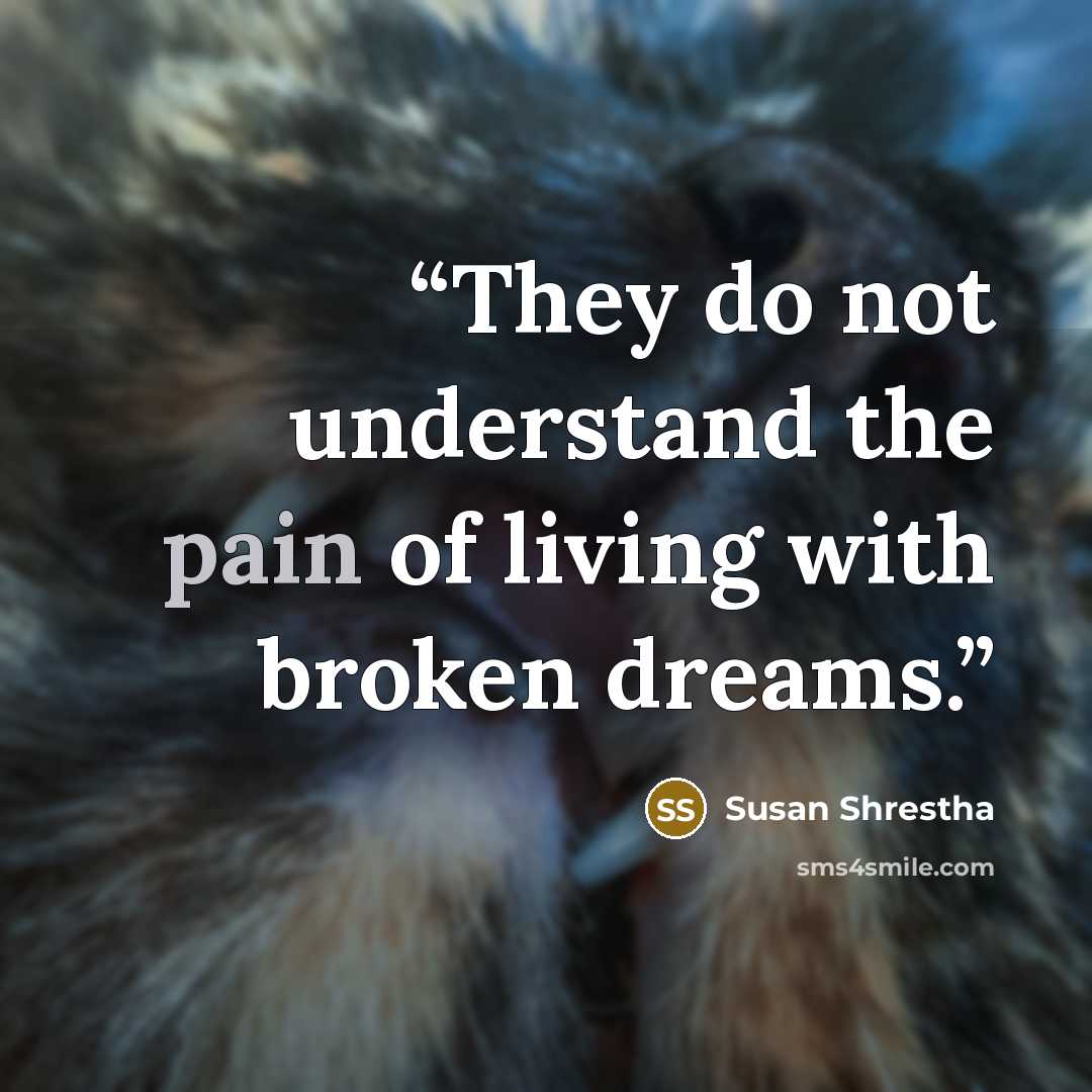 “They do not understand the pain of living with broken dreams.” quote by Susan Shrestha