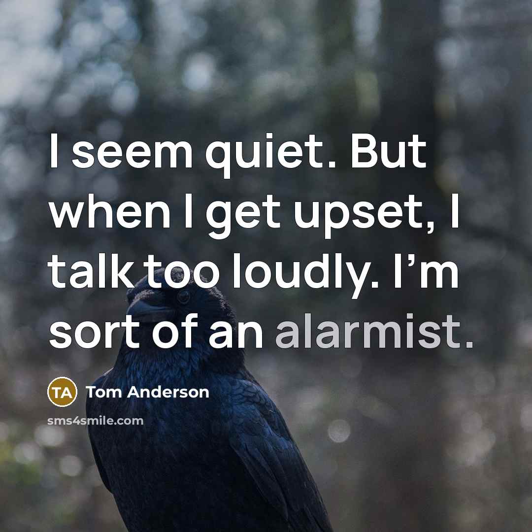 “I seem quiet. But when I get upset, I talk too loudly. I'm sort of an alarmist.” quote by Tom Anderson