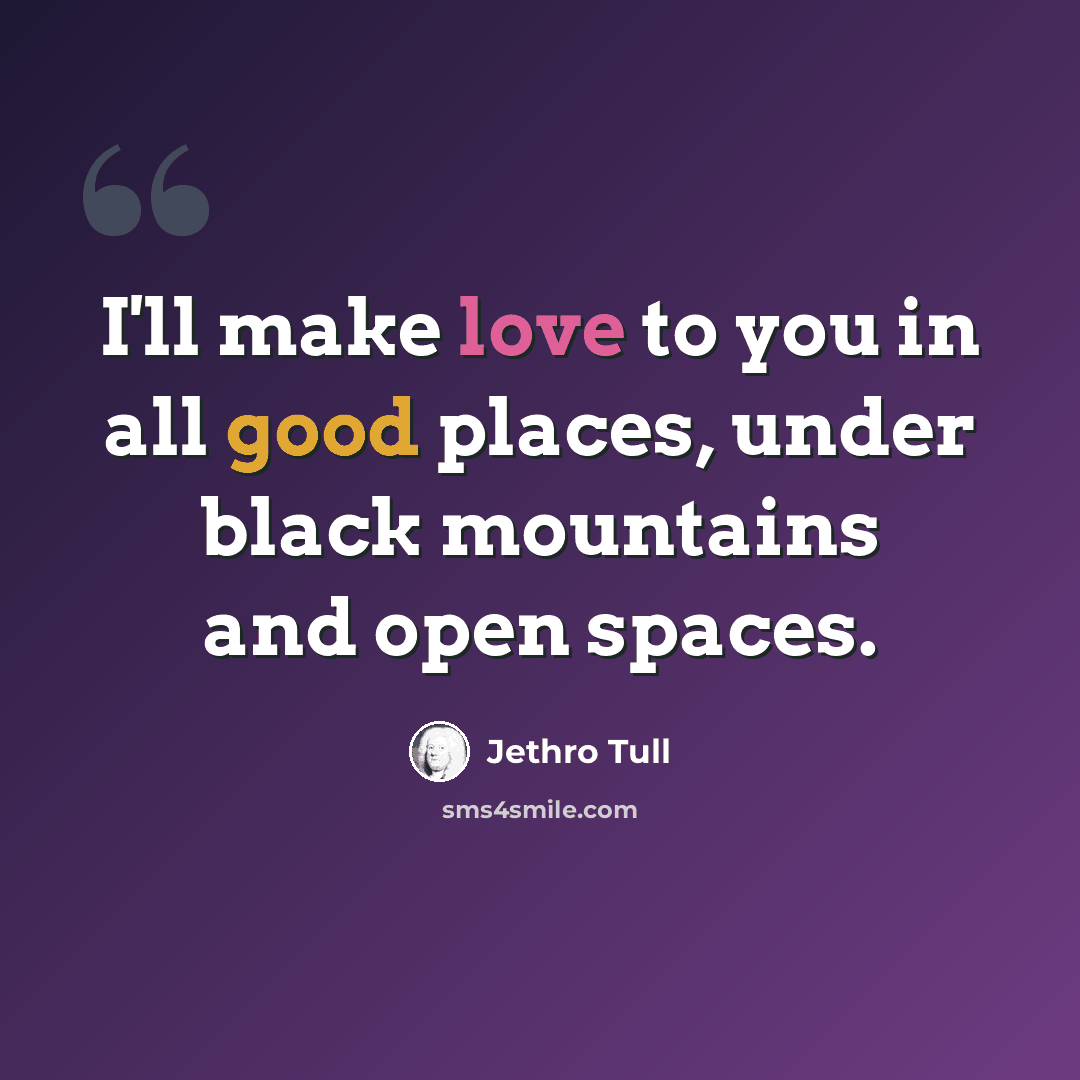 “I'll make love to you in all good places, under black mountains and open spaces.” quote by Jethro Tull