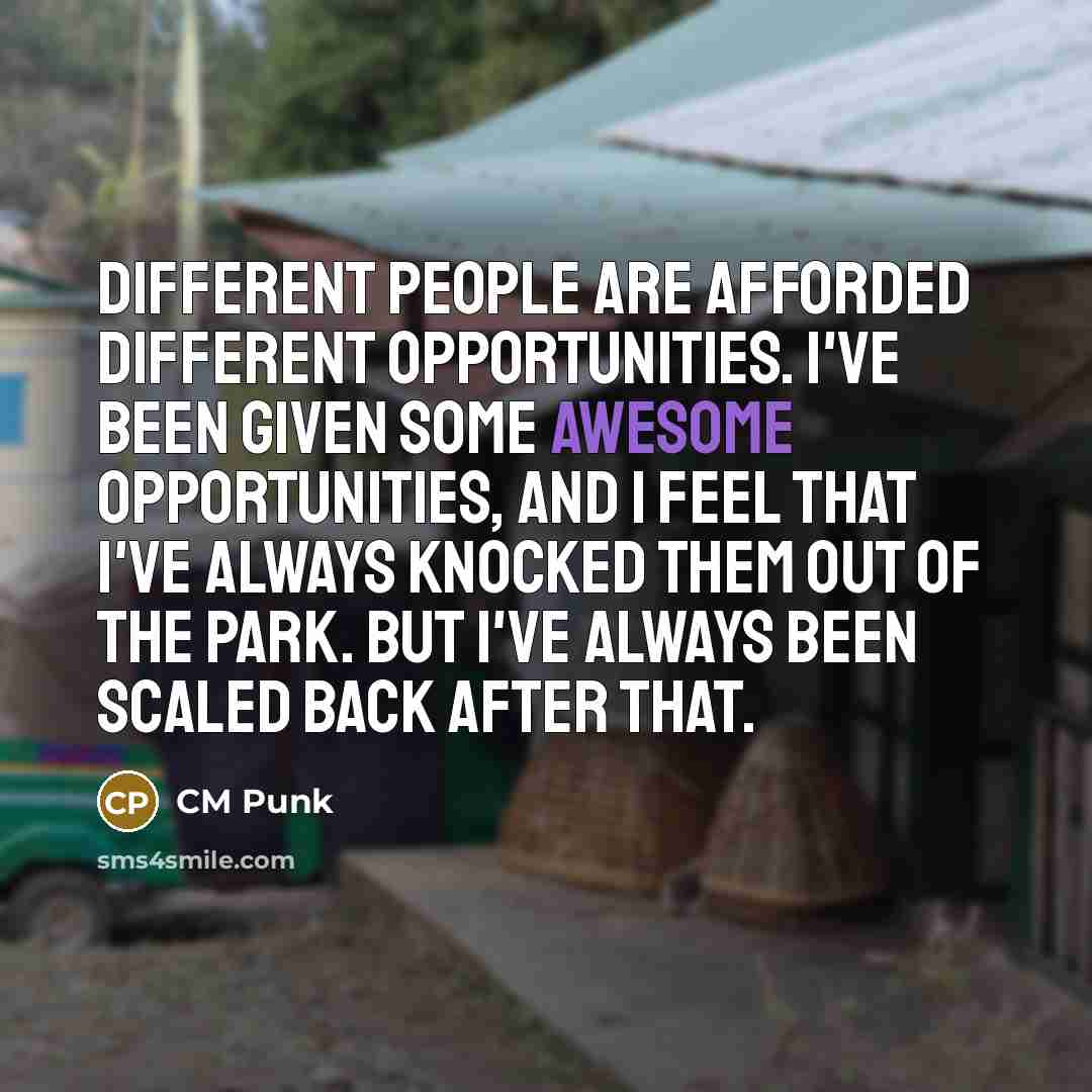 “Different people are afforded different opportunities. I've been given some awesome opportunities, and I feel that I've always knocked them out of the park. But I've always been scaled back after that.” quote by CM Punk