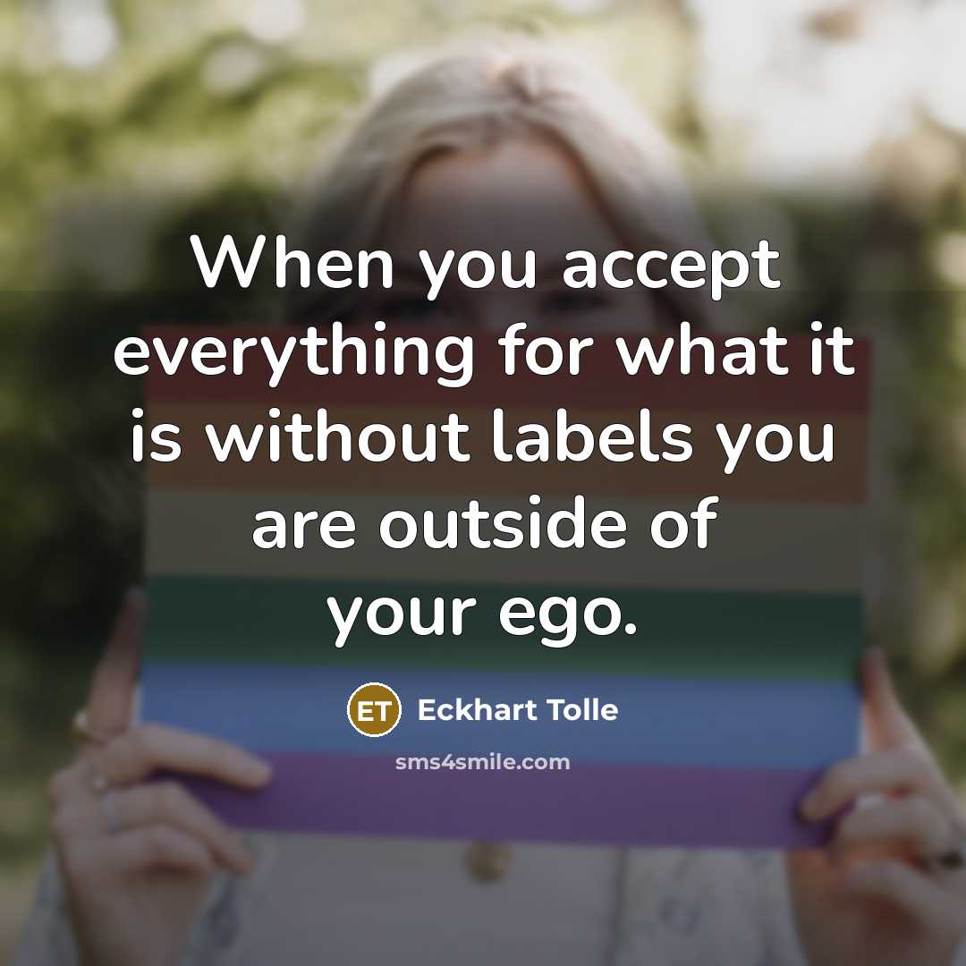 “When you accept everything for what it is without labels you are outside of your ego.” quote by Eckhart Tolle