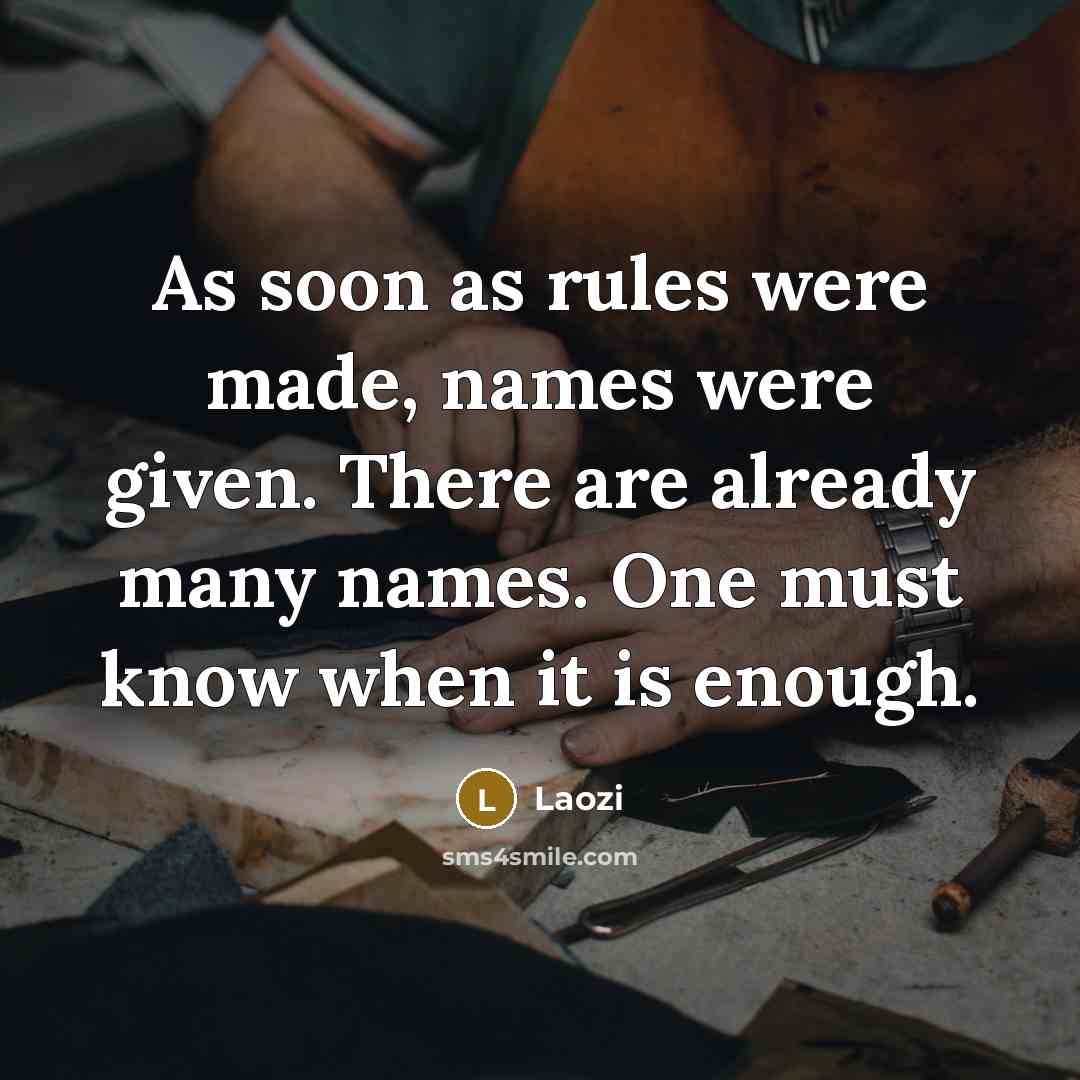 “As soon as rules were made, names were given. There are already many names. One must know when it is enough.” quote by Laozi