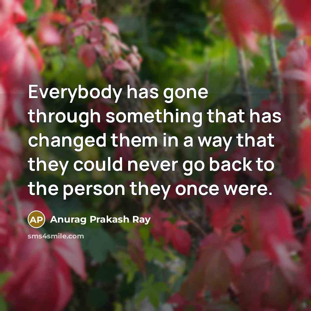 “Everybody has gone through something that has changed them in a way that they could never go back to the person they once were.” quote by Anurag Prakash Ray