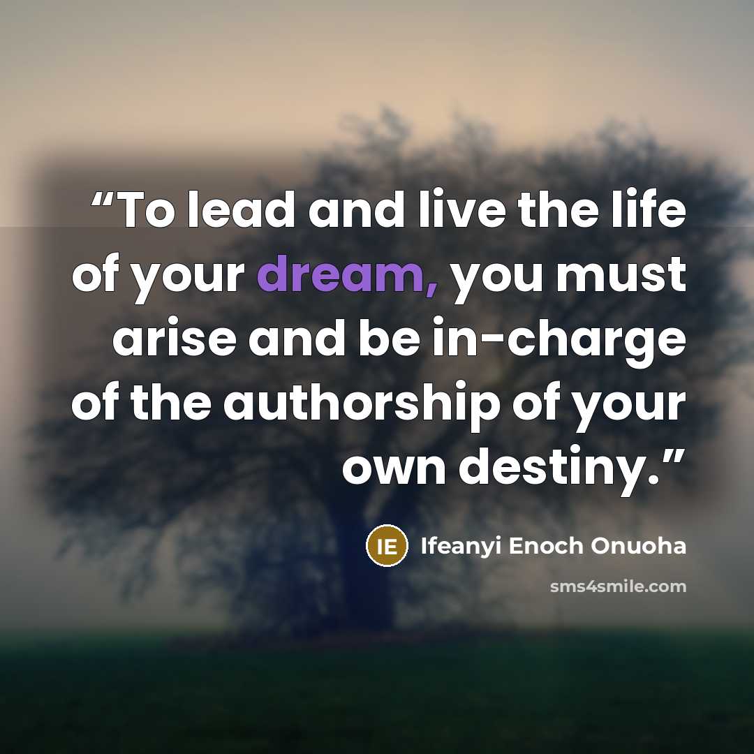 “To lead and live the life of your dream, you must arise and be in-charge of the authorship of your own destiny.” quote by Ifeanyi Enoch Onuoha