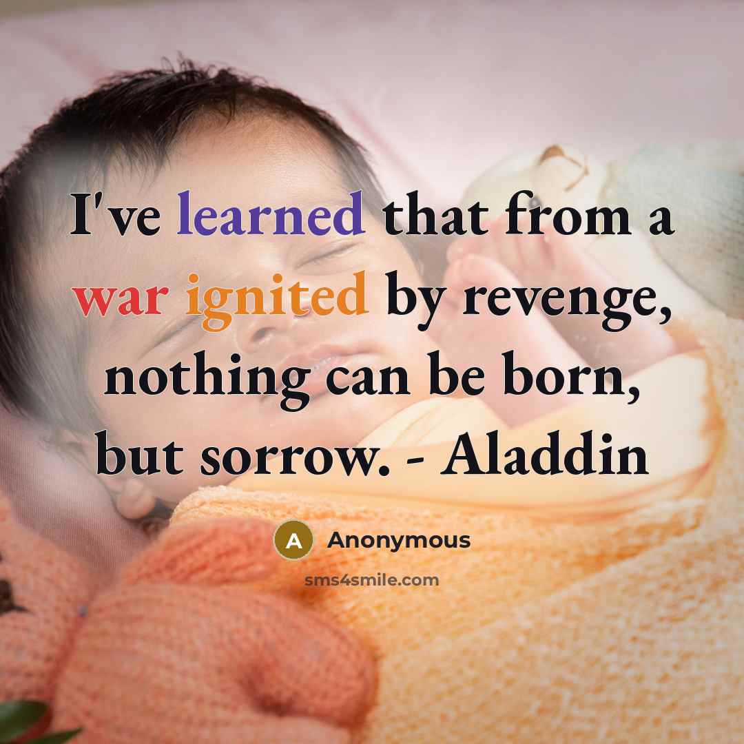 “I've learned that from a war ignited by revenge, nothing can be born, but sorrow. - Aladdin” quote by Anonymous