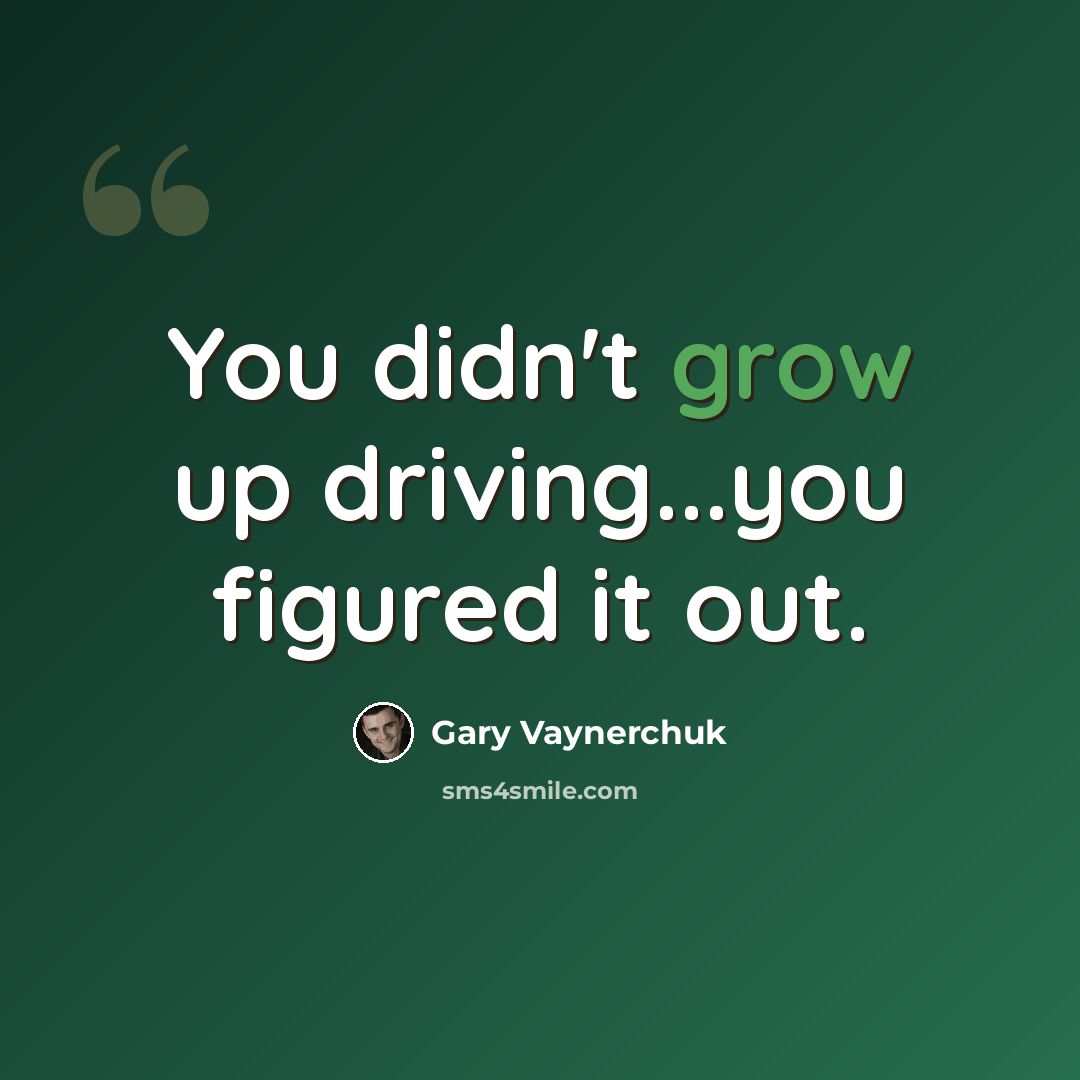 “You didn't grow up driving...you figured it out.” quote by Gary Vaynerchuk