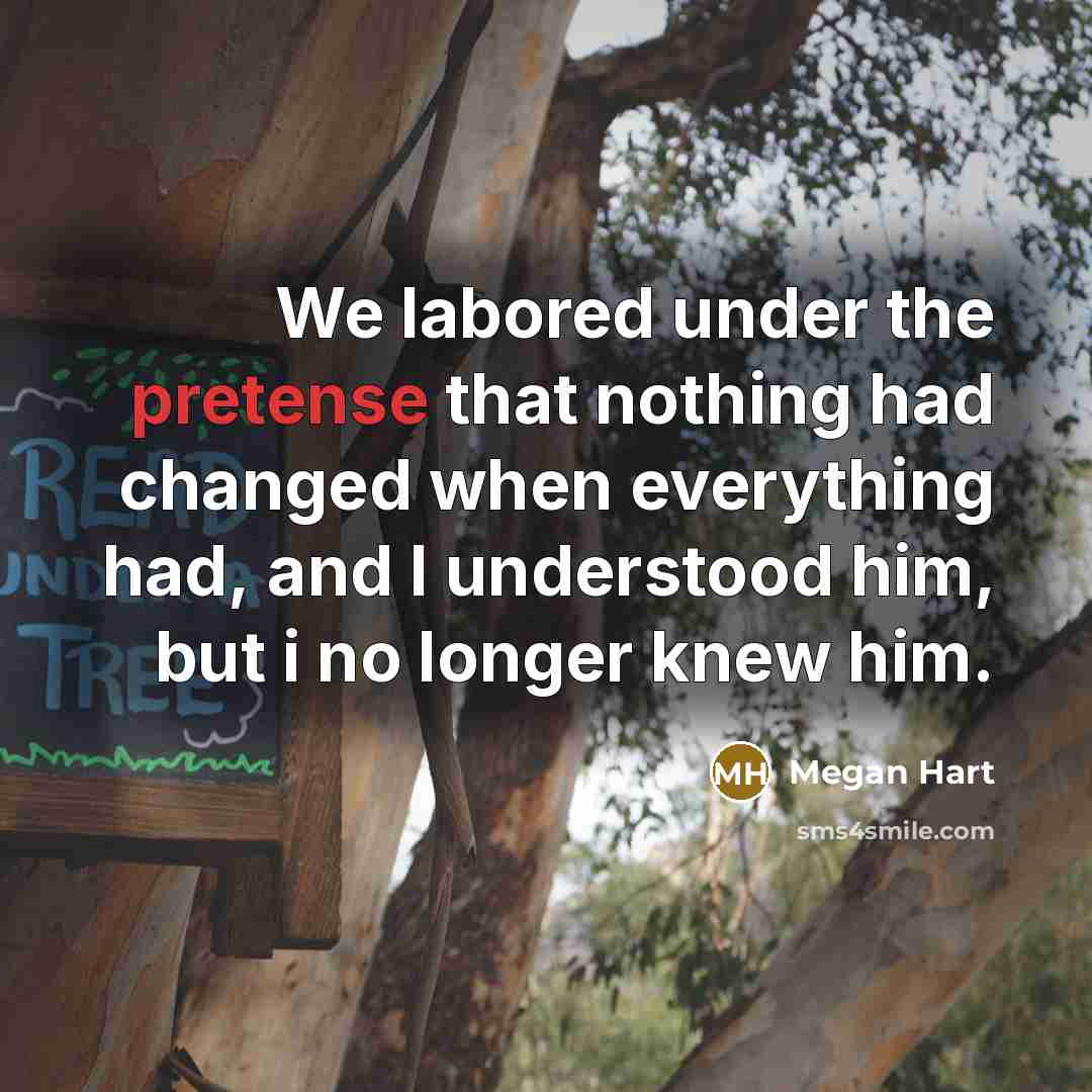 “We labored under the pretense that nothing had changed when everything had, and I understood him, but i no longer knew him.” quote by Megan Hart
