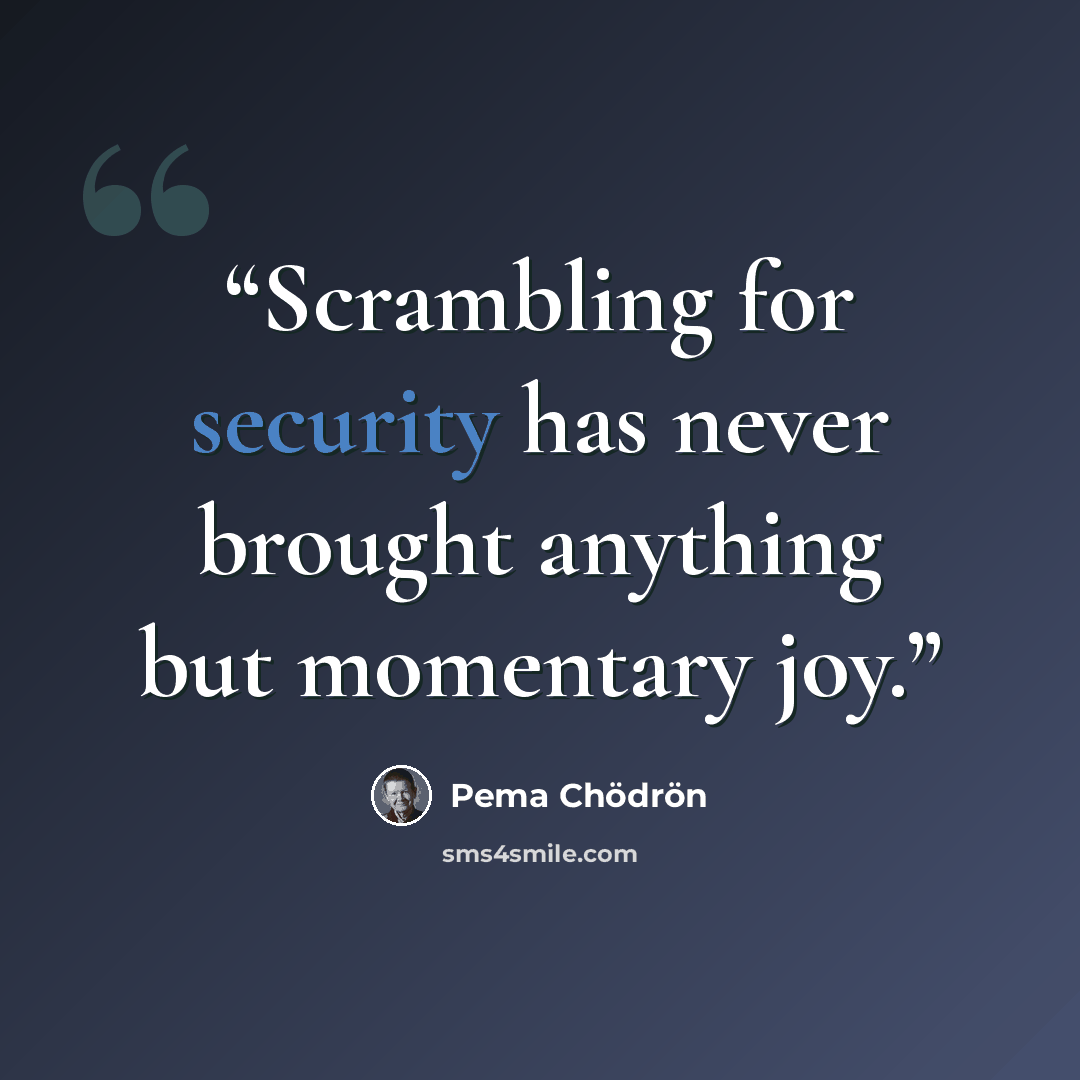 “Scrambling for security has never brought anything but momentary joy.” quote by Pema Chödrön