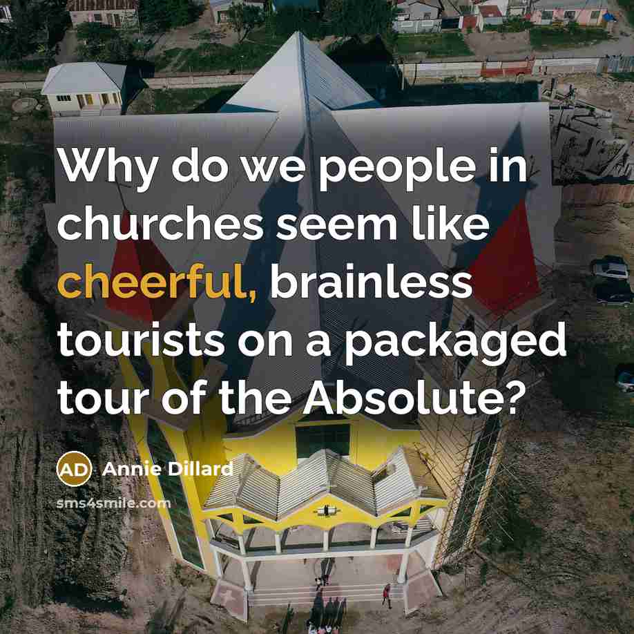 “Why do we people in churches seem like cheerful, brainless tourists on a packaged tour of the Absolute?” quote by Annie Dillard