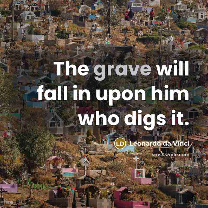 “The grave will fall in upon him who digs it.” quote by Leonardo da Vinci