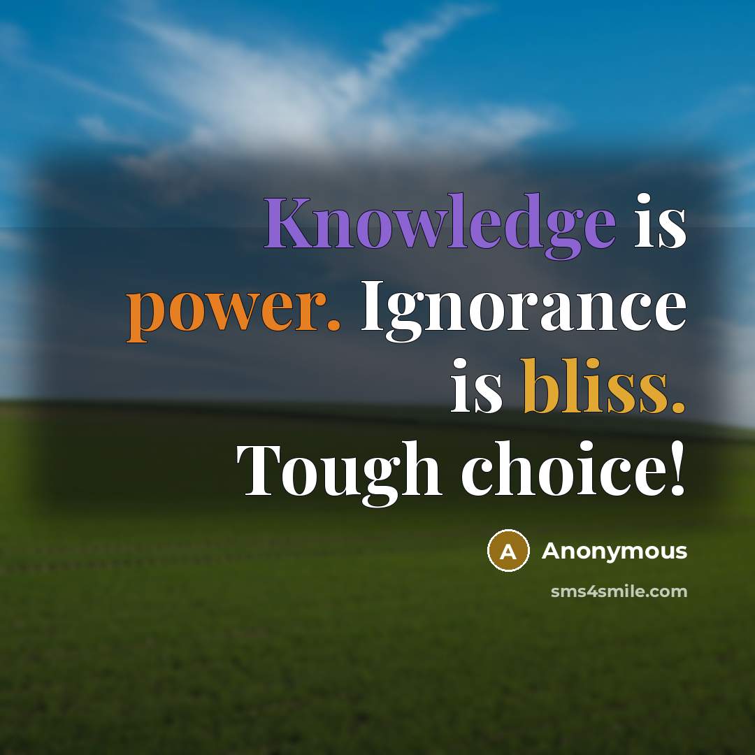 “Knowledge is power. Ignorance is bliss. Tough choice!” quote by Anonymous