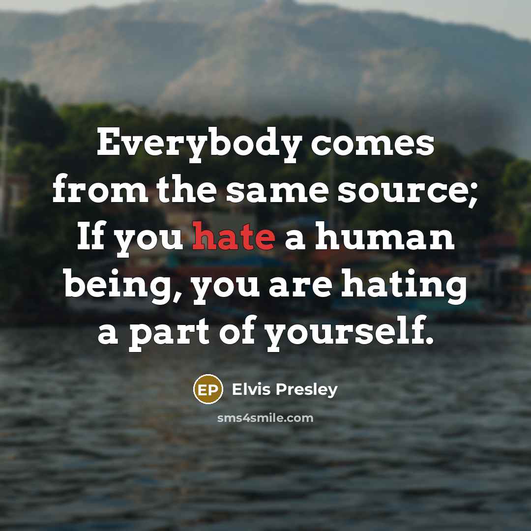 “Everybody comes from the same source; If you hate a human being, you are hating a part of yourself.” quote by Elvis Presley
