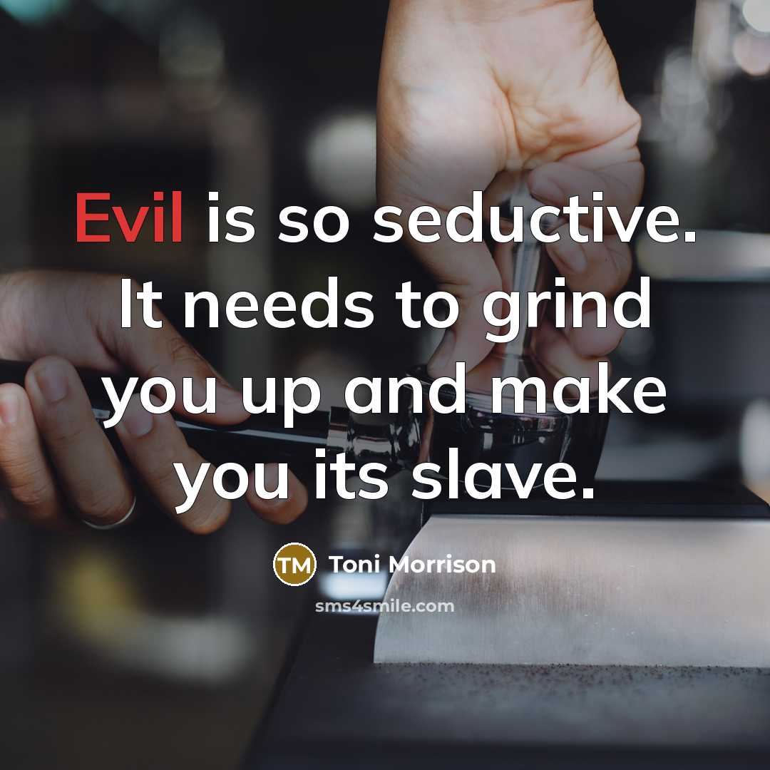 “Evil is so seductive. It needs to grind you up and make you its slave.” quote by Toni Morrison