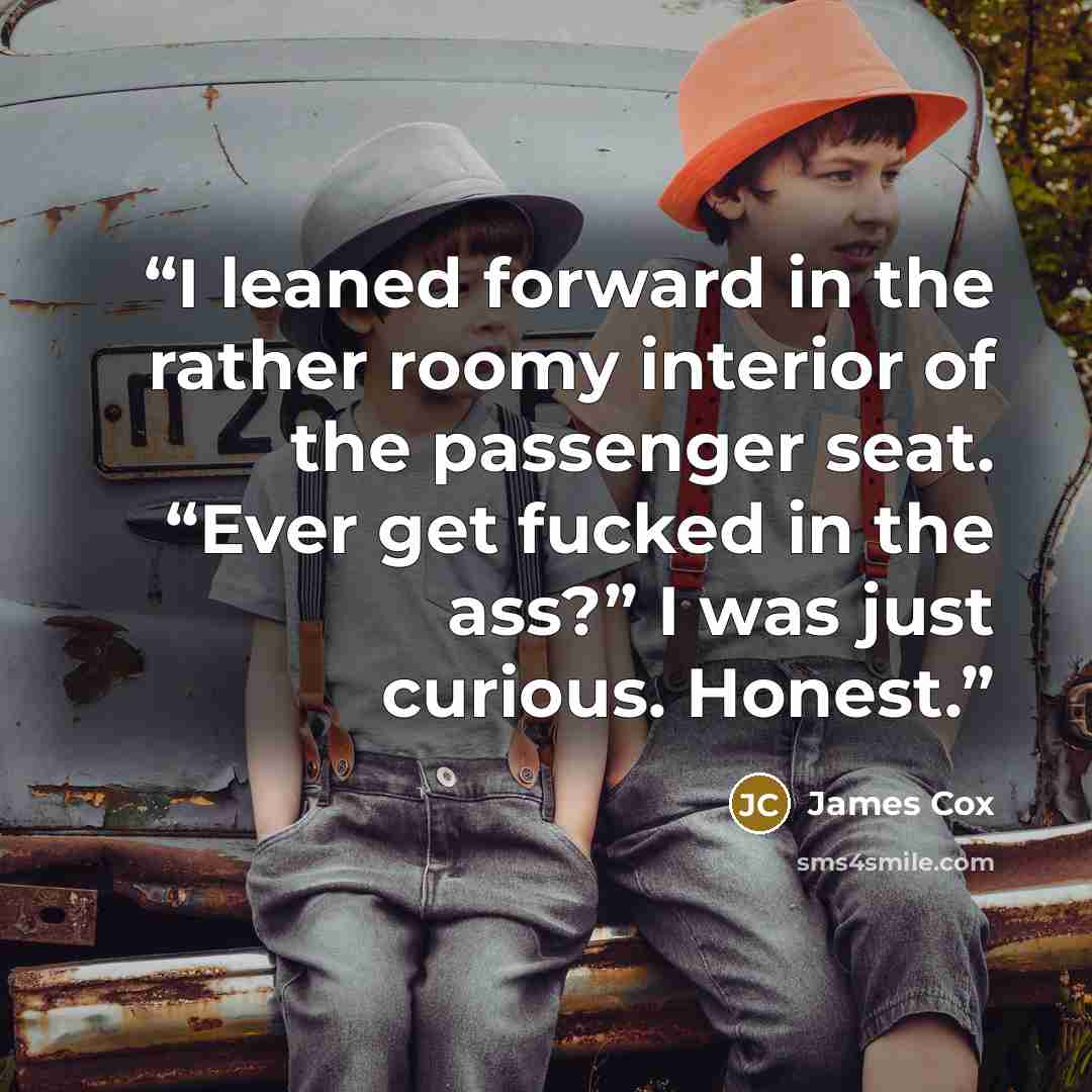 “I leaned forward in the rather roomy interior of the passenger seat. “Ever get fucked in the ass?” I was just curious. Honest.” quote by James Cox