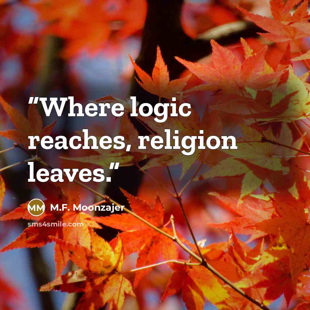 “Where logic reaches, religion leaves.” quote by M.F. Moonzajer