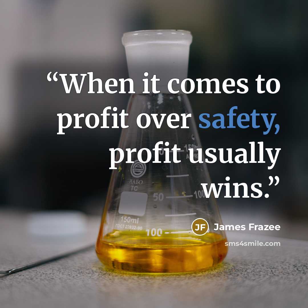 “When it comes to profit over safety, profit usually wins.” quote by James Frazee