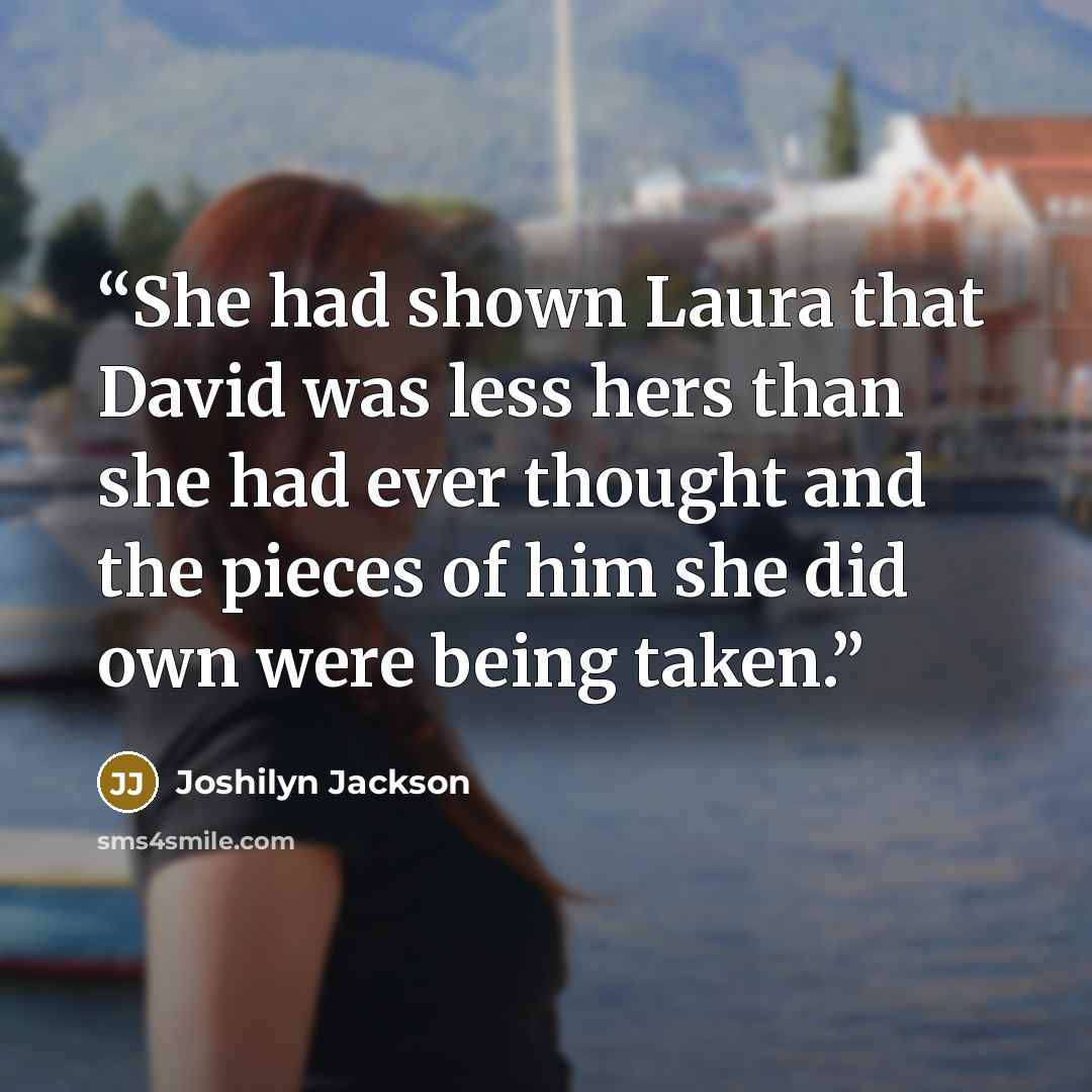 “She had shown Laura that David was less hers than she had ever thought and the pieces of him she did own were being taken.” quote by Joshilyn Jackson