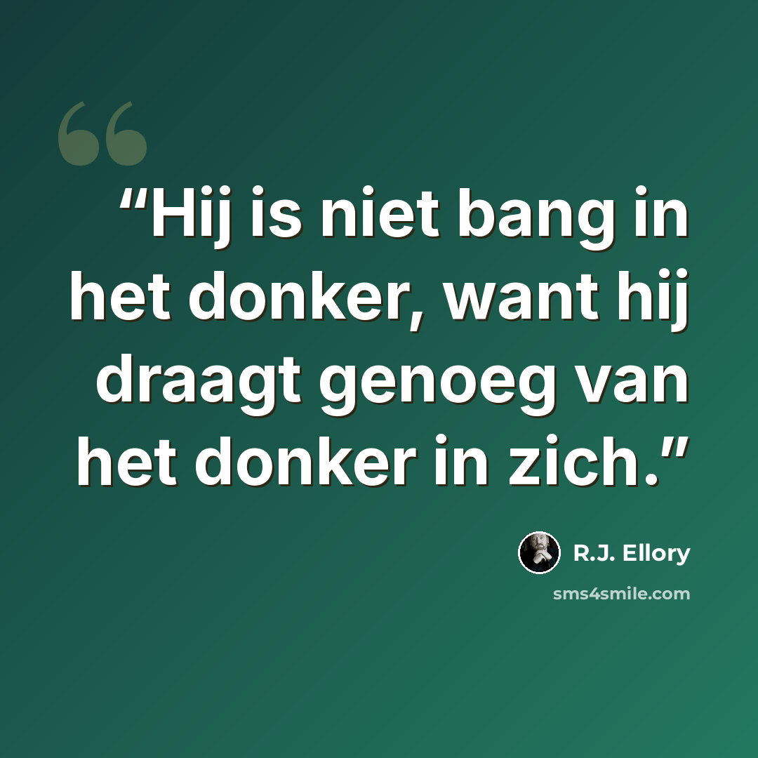 “Hij is niet bang in het donker, want hij draagt genoeg van het donker in zich.” quote by R.J. Ellory