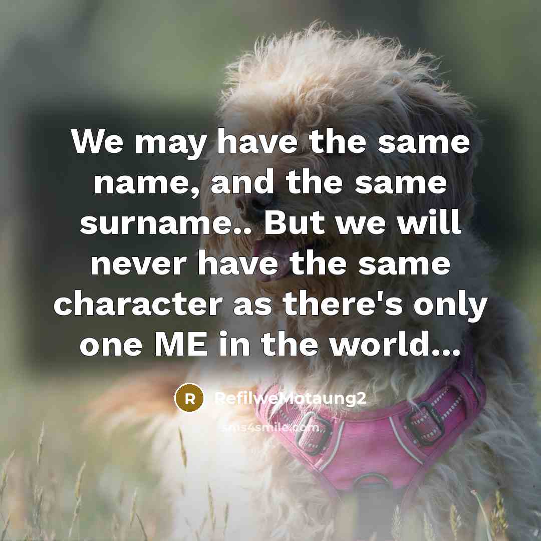 “We may have the same name, and the same surname.. But we will never have the same character as there's only one ME in the world...” quote by RefilweMotaung2