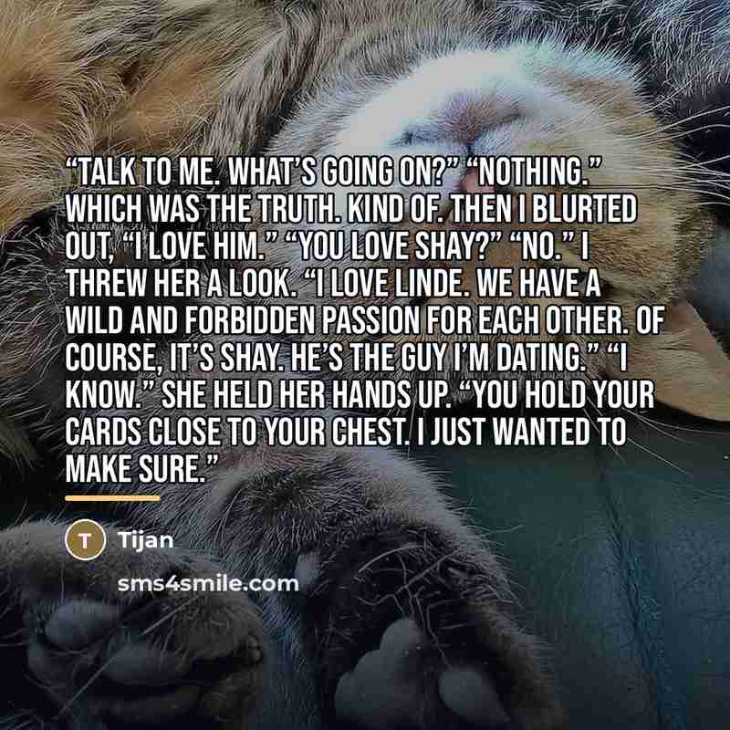 “Talk to me. What’s going on?” “Nothing.” Which was the truth. Kind of. Then I blurted out, “I love him.” “You love Shay?” “No.” I threw her a look. “I love Linde. We have a wild and forbidden passion for each other. Of course, it’s Shay. He’s the guy I’m dating.” “I know.” She held her hands up…” quote by Tijan