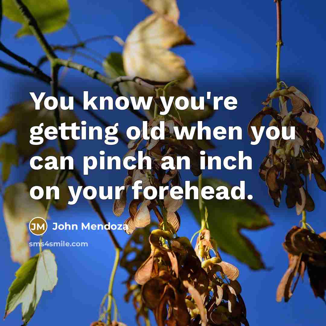 “You know you're getting old when you can pinch an inch on your forehead.” quote by John Mendoza