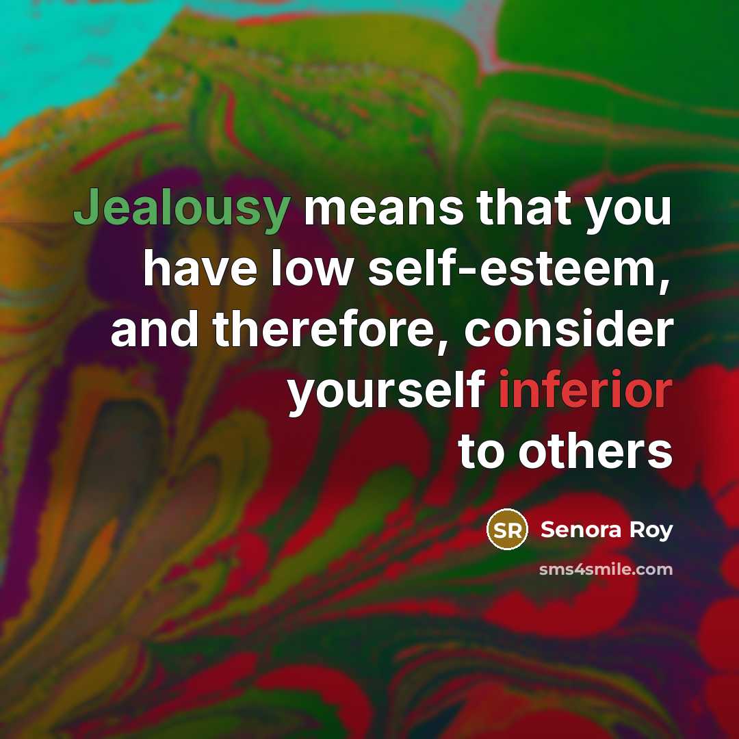 “Jealousy means that you have low self-esteem, and therefore, consider yourself inferior to others” quote by Senora Roy