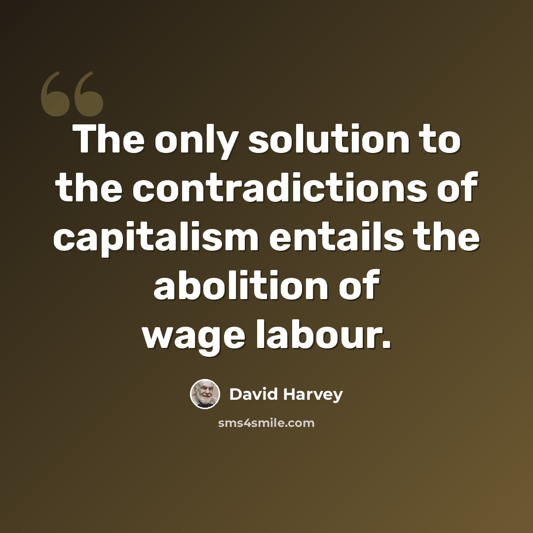 “The only solution to the contradictions of capitalism entails the abolition of wage labour.” quote by David Harvey