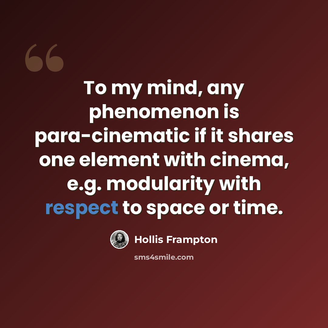 “To my mind, any phenomenon is para-cinematic if it shares one element with cinema, e.g. modularity with respect to space or time.” quote by Hollis Frampton