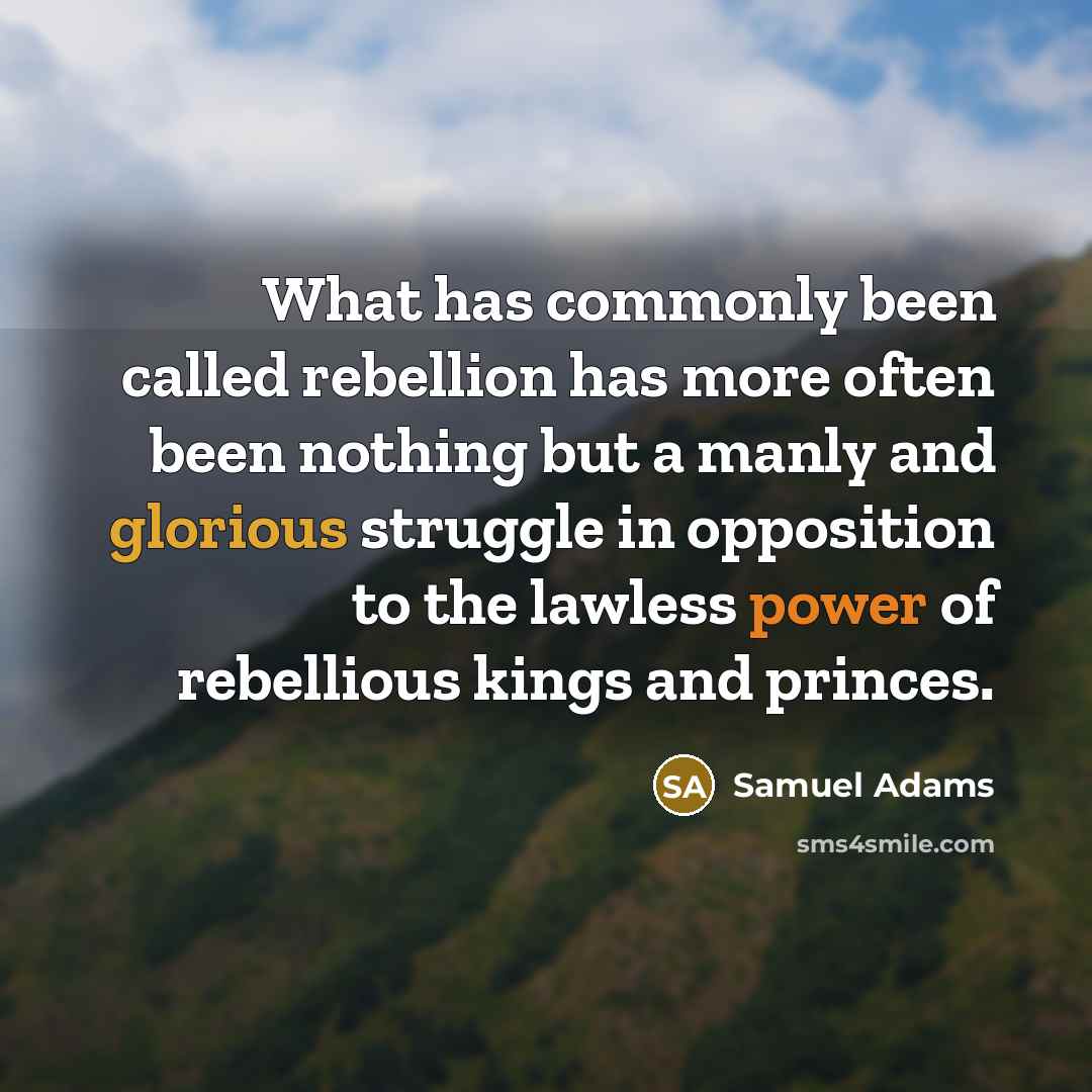 “What has commonly been called rebellion has more often been nothing but a manly and glorious struggle in opposition to the lawless power of rebellious kings and princes.” quote by Samuel Adams