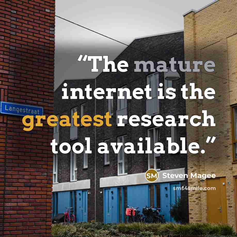 “The mature internet is the greatest research tool available.” quote by Steven Magee