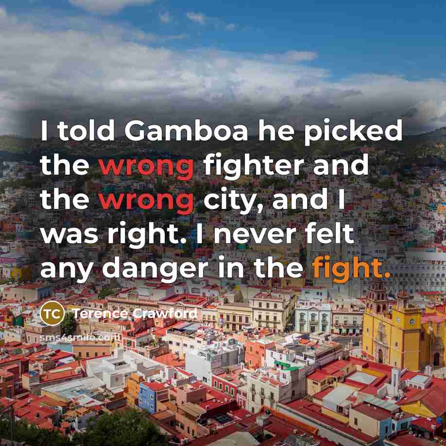 “I told Gamboa he picked the wrong fighter and the wrong city, and I was right. I never felt any danger in the fight.” quote by Terence Crawford