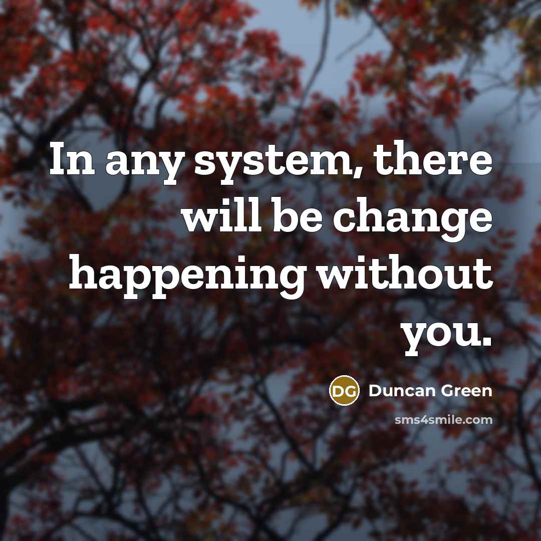 “In any system, there will be change happening without you.” quote by Duncan Green