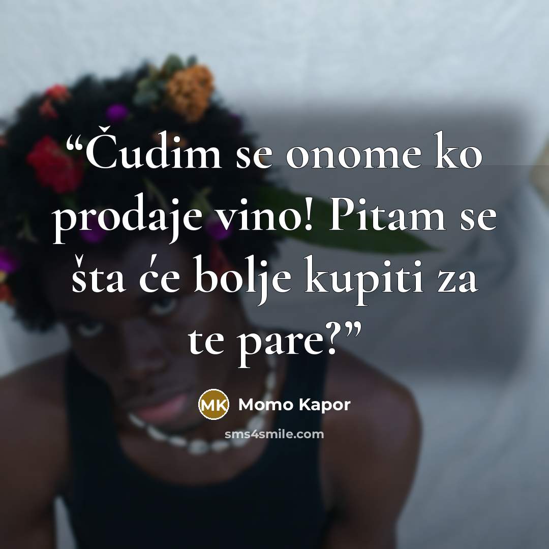 “Čudim se onome ko prodaje vino! Pitam se šta će bolje kupiti za te pare?” quote by Momo Kapor