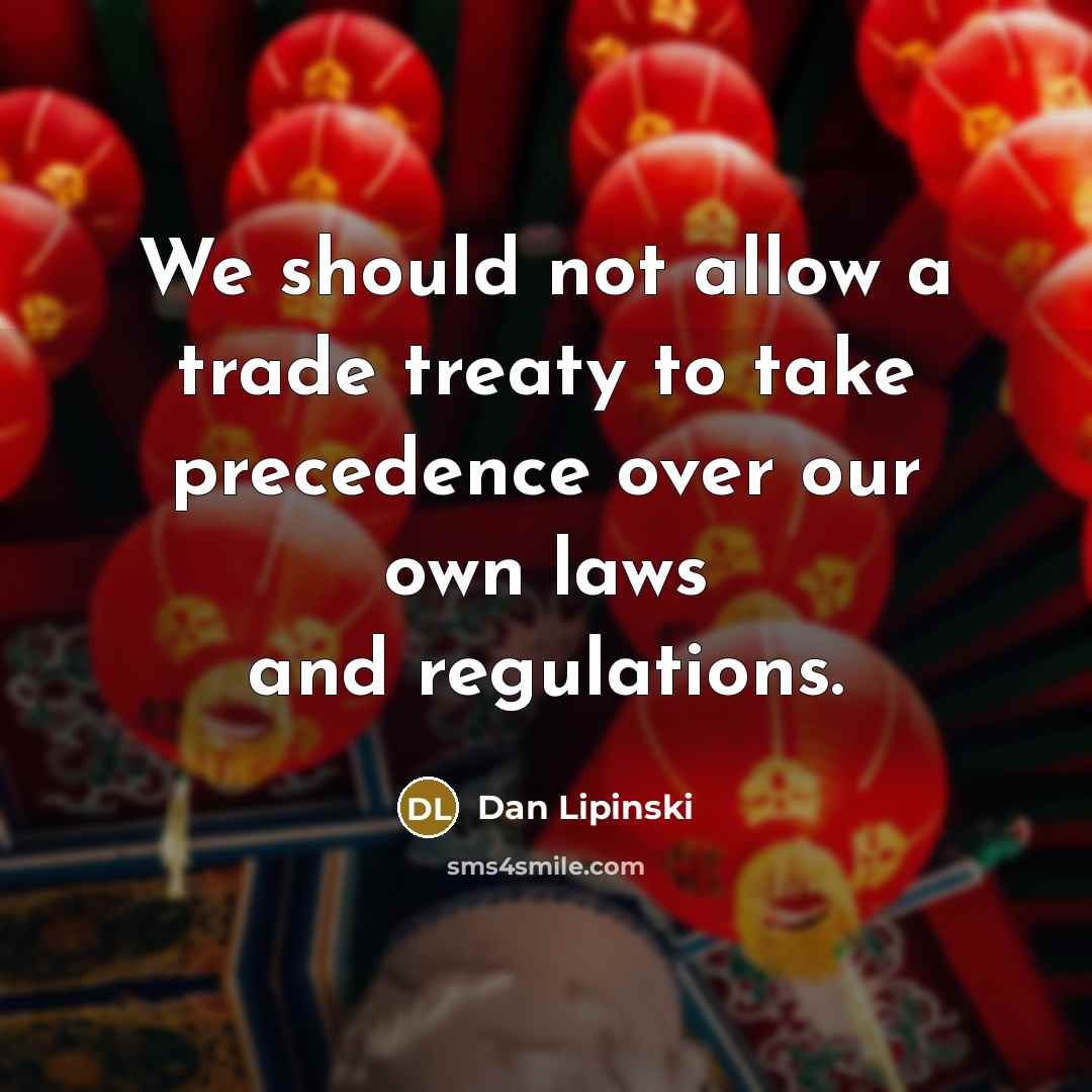 “We should not allow a trade treaty to take precedence over our own laws and regulations.” quote by Dan Lipinski