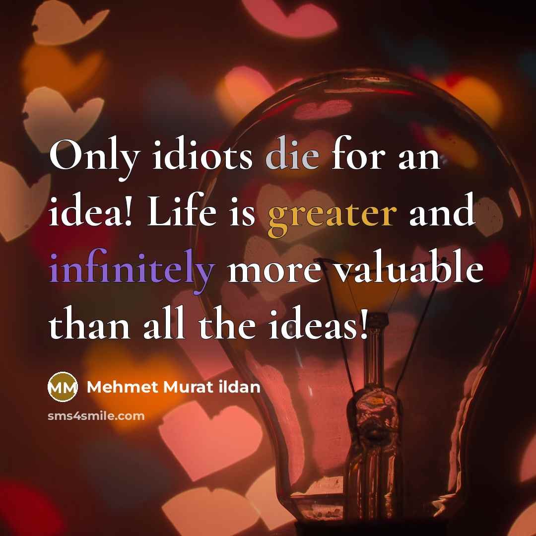 “Only idiots die for an idea! Life is greater and infinitely more valuable than all the ideas!” quote by Mehmet Murat Ildan
