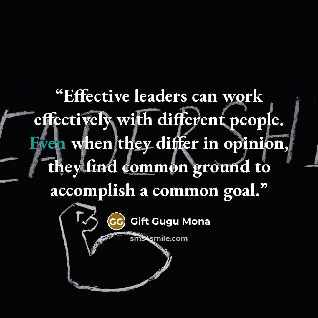 “Effective leaders can work effectively with different people. Even when they differ in opinion, they find common ground to accomplish a common goal.” quote by Gift Gugu Mona