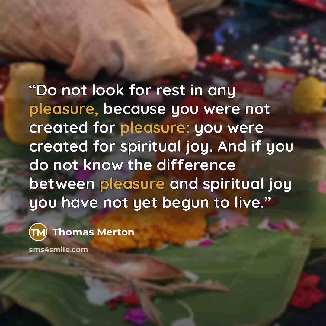 “Do not look for rest in any pleasure, because you were not created for pleasure: you were created for spiritual joy. And if you do not know the difference between pleasure and spiritual joy you have not yet begun to live.” quote by Thomas Merton